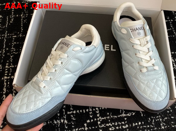 Chanel Sneakers Shiny Calfskin Calfskin and Suede Calfskin Light Blue and White G45839 Replica