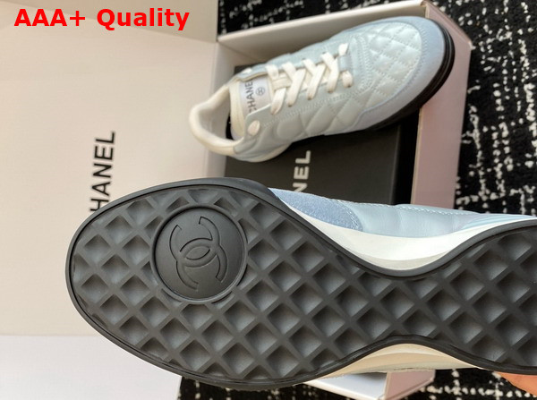 Chanel Sneakers Shiny Calfskin Calfskin and Suede Calfskin Light Blue and White G45839 Replica