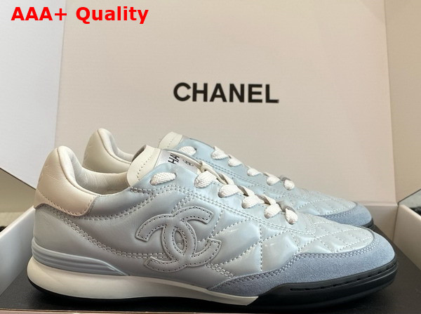 Chanel Sneakers Shiny Calfskin Calfskin and Suede Calfskin Light Blue and White G45839 Replica