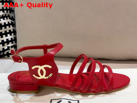Chanel Strap Sandal in Red Lambskin Replica