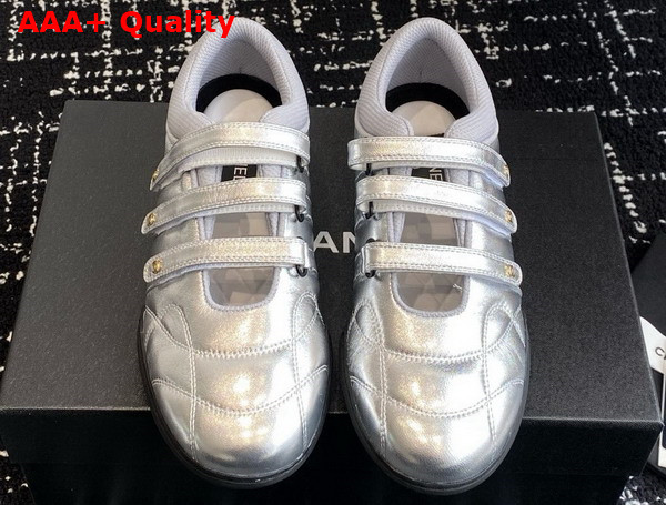 Chanel Strap Shoe in Silver Lambskin Replica