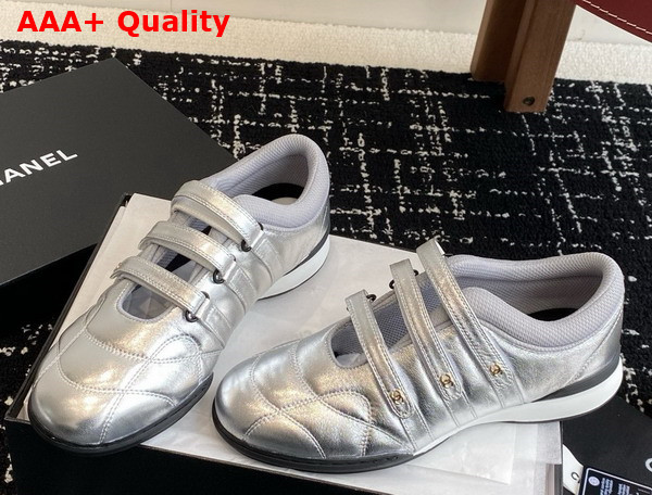 Chanel Strap Shoe in Silver Lambskin Replica