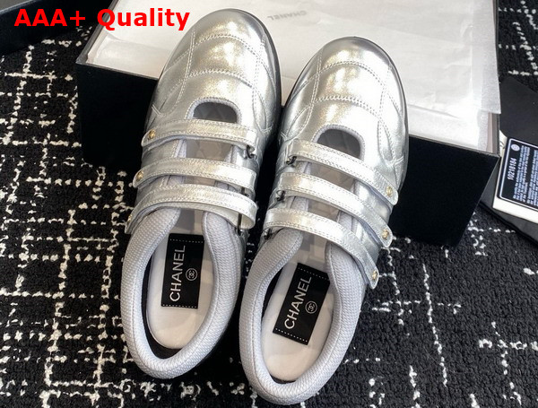 Chanel Strap Shoe in Silver Lambskin Replica