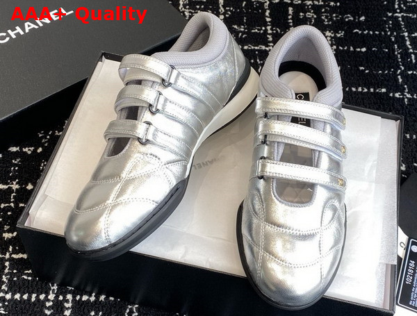 Chanel Strap Shoe in Silver Lambskin Replica