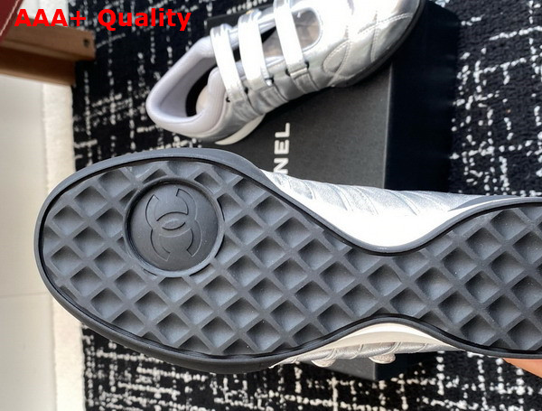 Chanel Strap Shoe in Silver Lambskin Replica