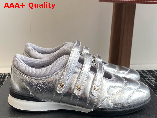 Chanel Strap Shoe in Silver Lambskin Replica