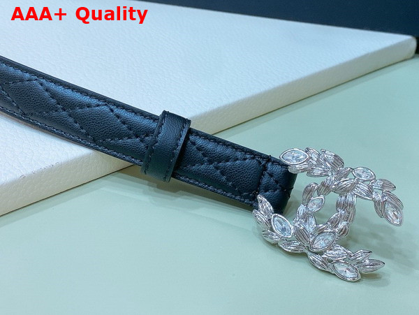 Chanel Thin Belt Quilted and Embroidered Lambskin Silver CC Belt Buckle with Crystals Replica