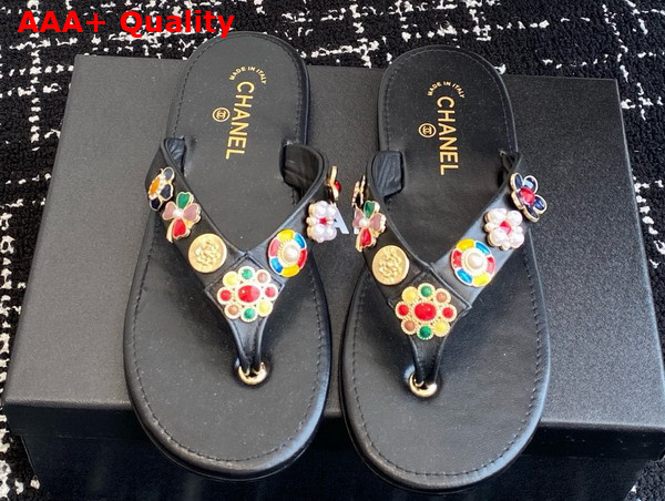 Chanel Thongs Lambskin Metal Black G46304 Replica