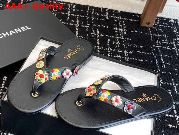 Chanel Thongs Lambskin Metal Black G46304 Replica