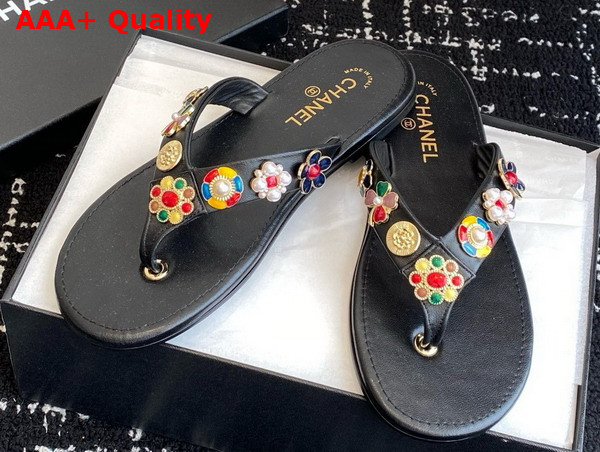 Chanel Thongs Lambskin Metal Black G46304 Replica