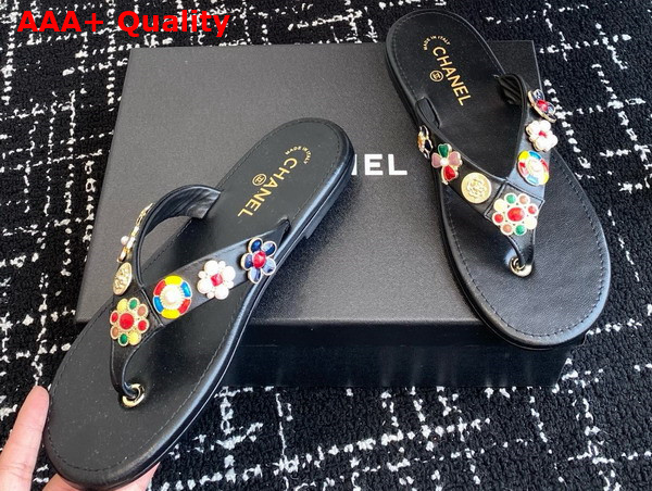 Chanel Thongs Lambskin Metal Black G46304 Replica