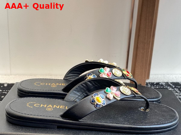 Chanel Thongs Lambskin Metal Black G46304 Replica