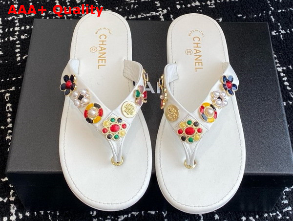 Chanel Thongs Lambskin Metal White G46304 Replica
