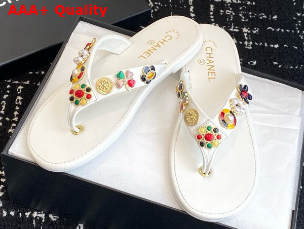Chanel Thongs Lambskin Metal White G46304 Replica