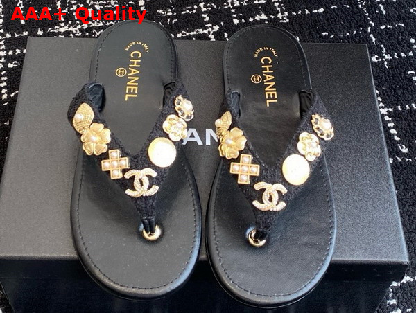 Chanel Thongs Tweed Metal Black G46304 Replica