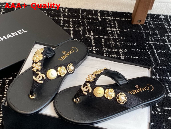 Chanel Thongs Tweed Metal Black G46304 Replica