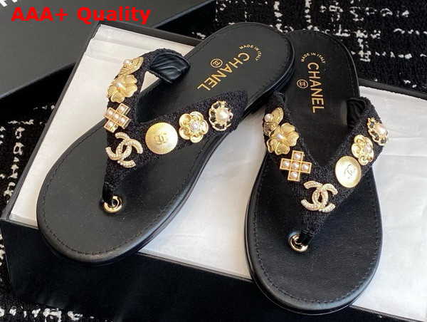 Chanel Thongs Tweed Metal Black G46304 Replica