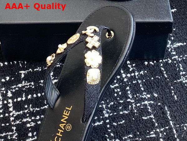 Chanel Thongs Tweed Metal Black G46304 Replica