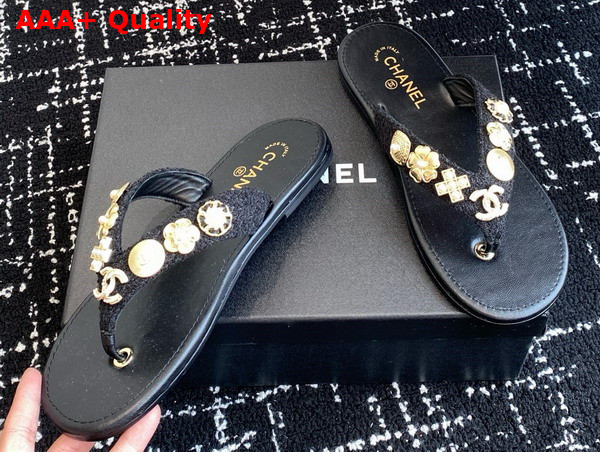 Chanel Thongs Tweed Metal Black G46304 Replica