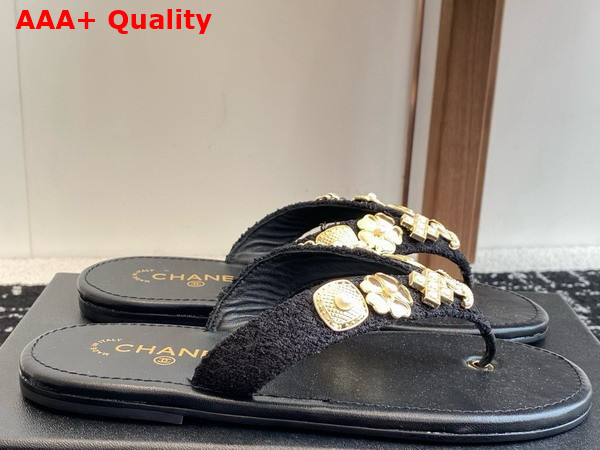 Chanel Thongs Tweed Metal Black G46304 Replica