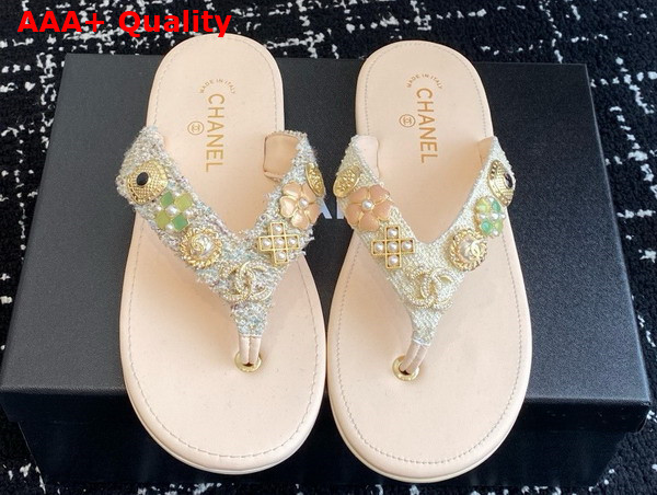 Chanel Thongs Tweed Metal Light Yellow Pink and Light Blue G46304 Replica