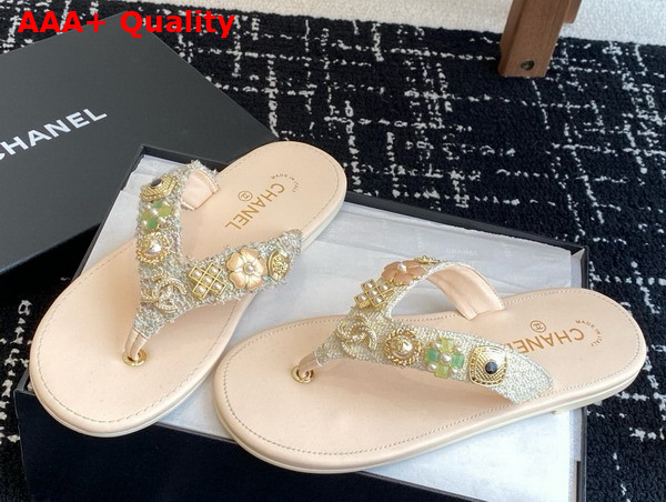 Chanel Thongs Tweed Metal Light Yellow Pink and Light Blue G46304 Replica