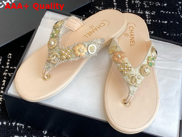 Chanel Thongs Tweed Metal Light Yellow Pink and Light Blue G46304 Replica