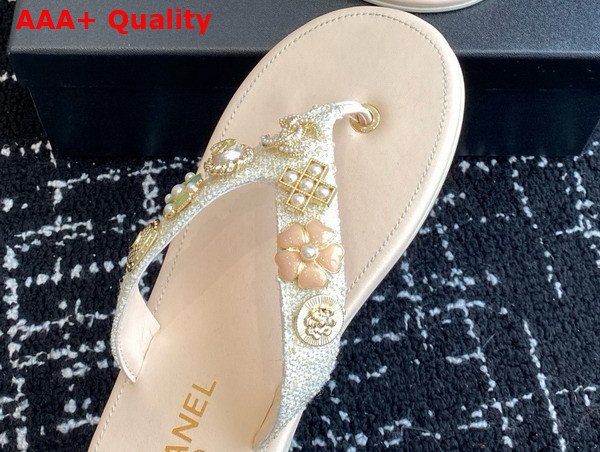 Chanel Thongs Tweed Metal Light Yellow Pink and Light Blue G46304 Replica