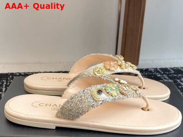 Chanel Thongs Tweed Metal Light Yellow Pink and Light Blue G46304 Replica