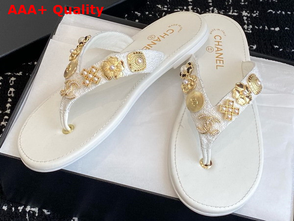 Chanel Thongs Tweed Metal White G46304 Replica