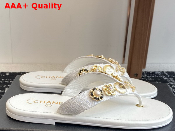 Chanel Thongs Tweed Metal White G46304 Replica