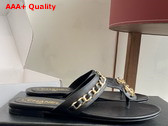 Chanel Thongs in Black Lambskin with Metal Chain Details Replica