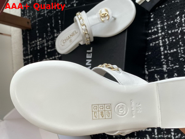 Chanel Thongs in White Lambskin with Metal Chain Details Replica