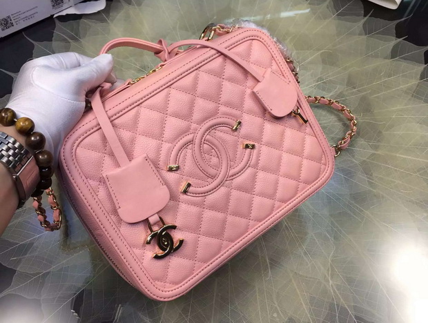 Chanel Vanity Case Grained Lambskin Pink for Sale