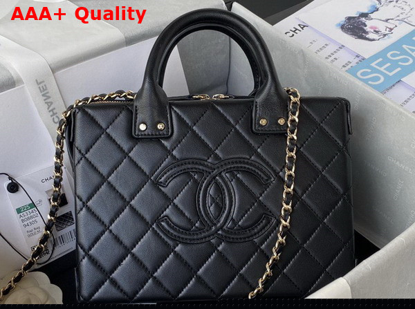Chanel Vanity Case in Black Calfskin Gold Tone Metal AS3345 Replica