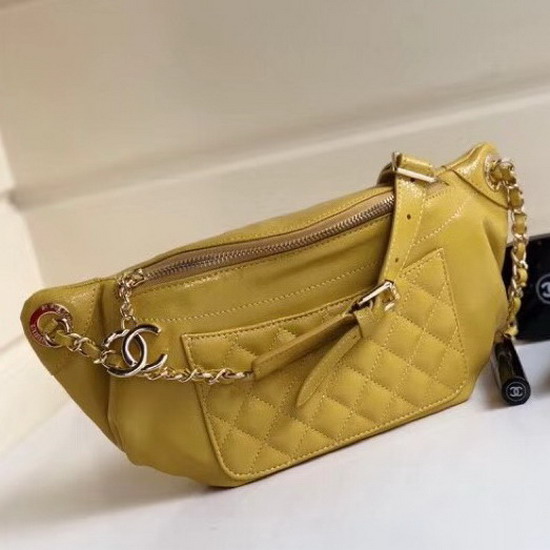 Chanel Waist Bag Yellow Crumpled Lambskin gold Tone Metal