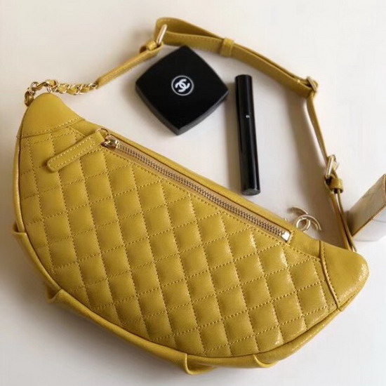 Chanel Waist Bag Yellow Crumpled Lambskin gold Tone Metal