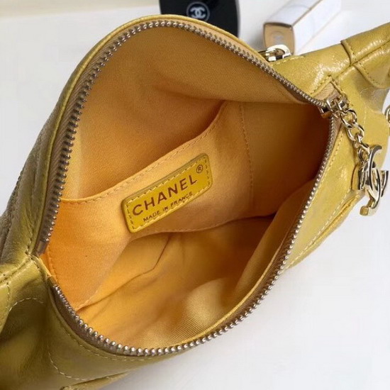 Chanel Waist Bag Yellow Crumpled Lambskin gold Tone Metal