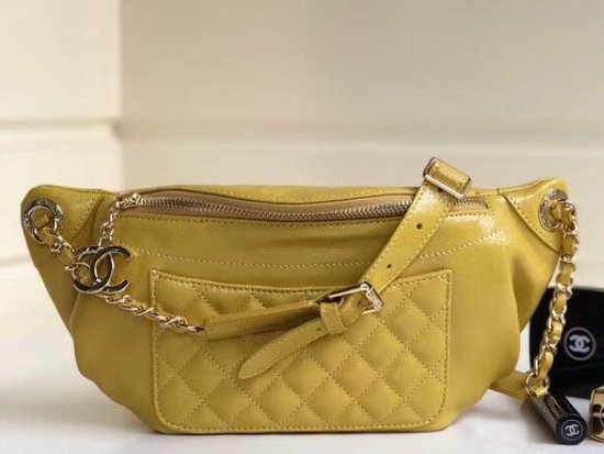 Chanel Waist Bag Yellow Crumpled Lambskin gold Tone Metal
