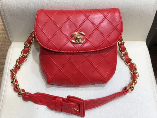 Chanel Waist Bag in Red Lambskin
