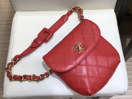 Chanel Waist Bag in Red Lambskin
