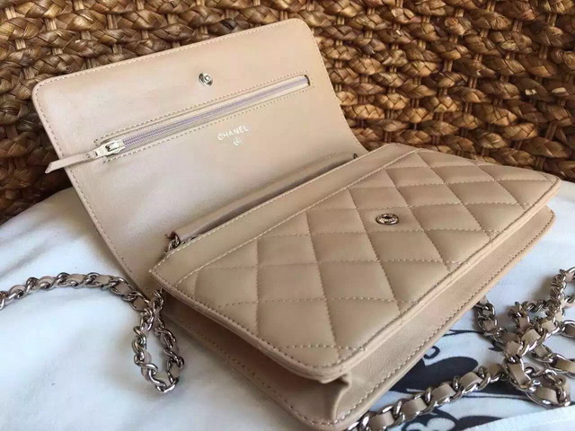 Chanel Wallet On Chain Apricot Lambskin Silver Chain for Sale