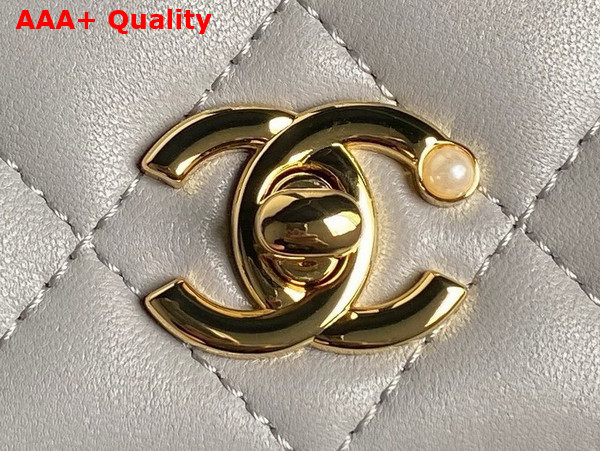 Chanel Wallet On Chain Gray Shiny Lambskin Imitation Pearls Gold Tone Metal AP4282 Replica