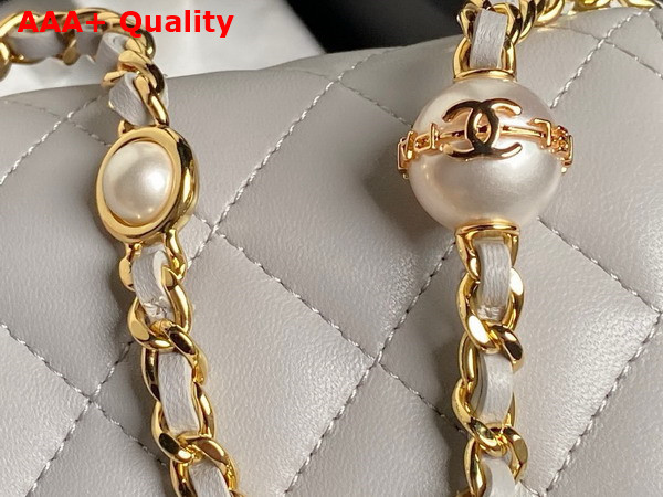 Chanel Wallet On Chain Gray Shiny Lambskin Imitation Pearls Gold Tone Metal AP4282 Replica