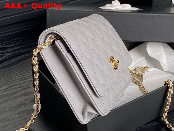 Chanel Wallet On Chain Gray Shiny Lambskin Imitation Pearls Gold Tone Metal AP4282 Replica