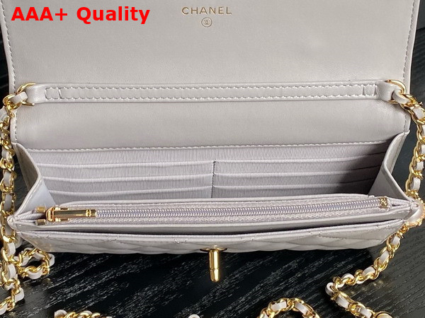 Chanel Wallet On Chain Gray Shiny Lambskin Imitation Pearls Gold Tone Metal AP4282 Replica