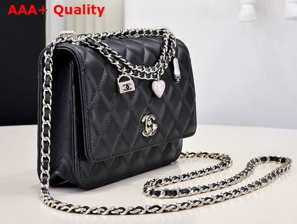 Chanel Wallet On Chain Pearly Lambskin Gold Tone Metal Black AP4537 Replica