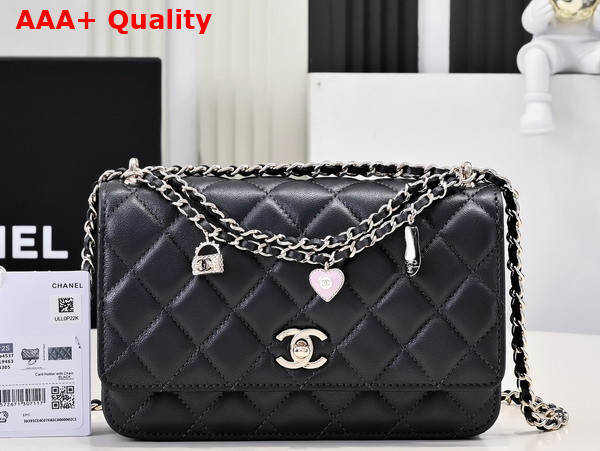 Chanel Wallet On Chain Pearly Lambskin Gold Tone Metal Black AP4537 Replica