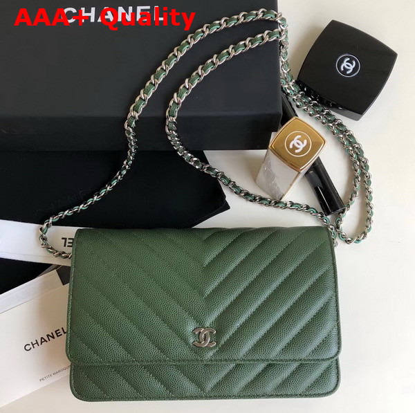 Chanel Wallet on Chain Green Chevron Grained Calfskin Replica