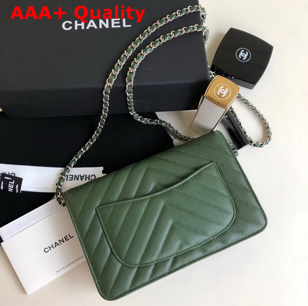 Chanel Wallet on Chain Green Chevron Grained Calfskin Replica